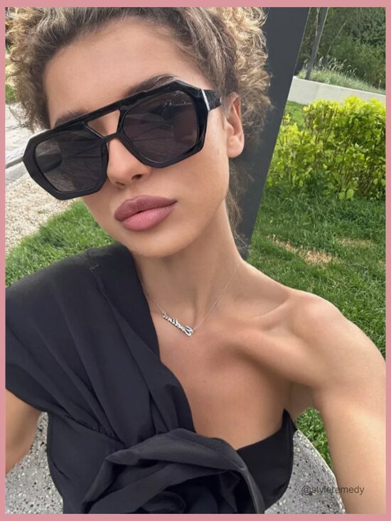 Oversize Square Aviator Sunglasses, Hexagon Thick Double Bridge Pilot